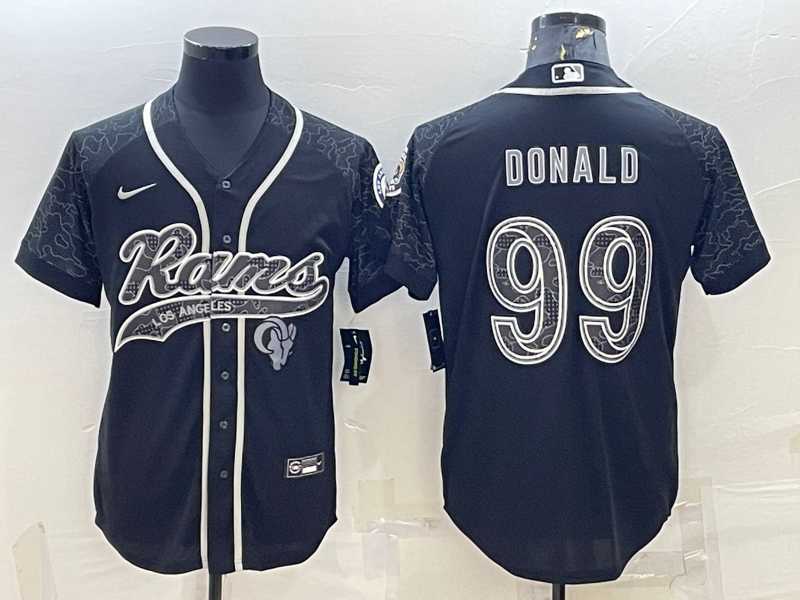 Mens Los Angeles Rams #99 Aaron Donald Black Reflective With Patch Cool Base Stitched Baseball Jersey->los angeles rams->NFL Jersey